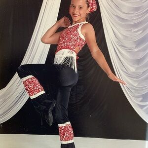 Dance Class Red Bandana Fringe Dance Set with Black Pants